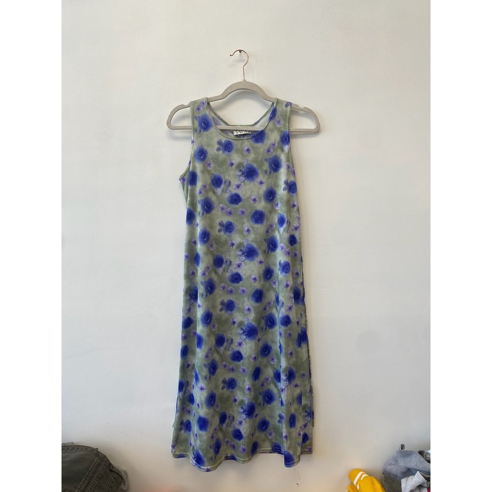 Vintage Y2K SWAT Floral Green & Purple Adjustable Maxi‎ Dress XS/S Cottegecore